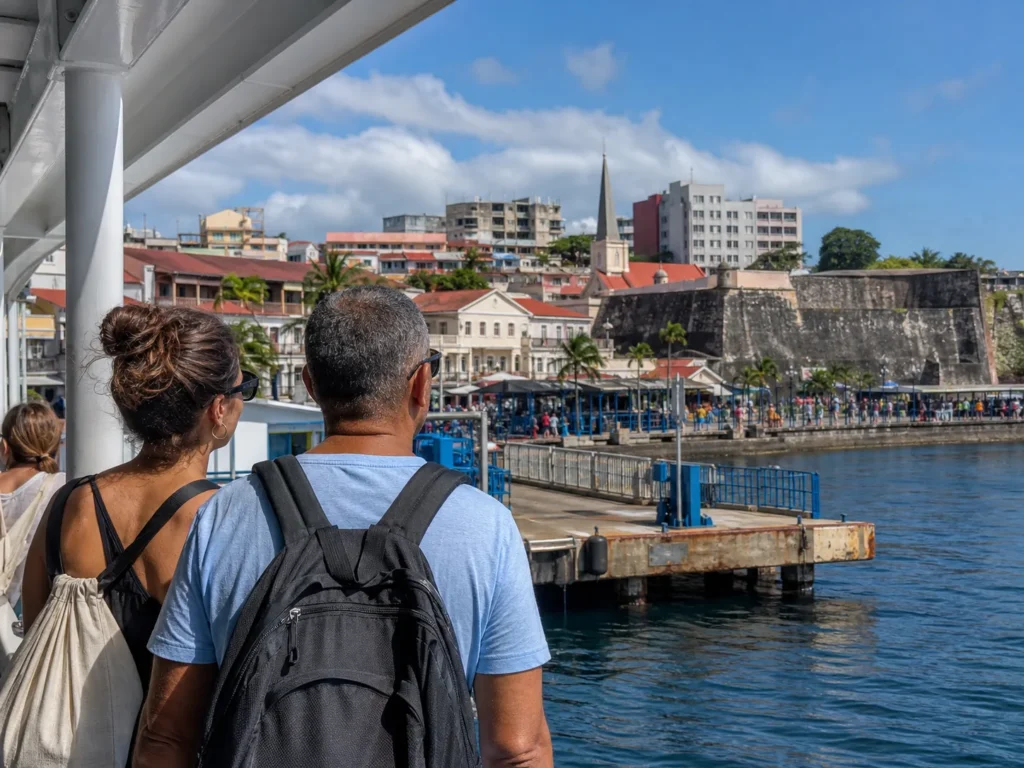 Couple arrivant à Fort-de-France par la navette maritime