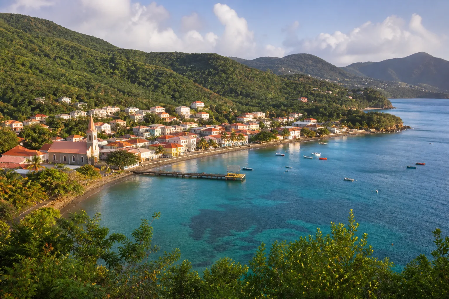 Église, ponton et baie des Anses-d’Arlet